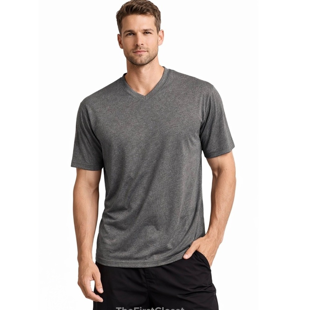 32 Degrees Cool Shirt Mens Large L Gray V Neck T Tee Short Sleeve Performance